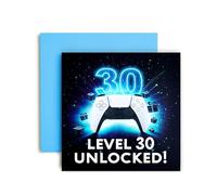 Huxters Gamer 30th Birthday card for Boy - White Blue Starting Level 30 Unlocked Controller Bday for Son Great Grandson Nephew Brother Happy Greetings - 14.8cm (30th)