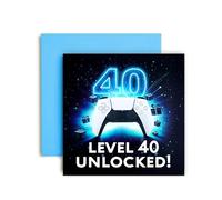 Huxters Gamer 40th Birthday card for Boy - White Blue Starting Level 40 Unlocked Controller Bday for Son Great Grandson Nephew Brother Happy Greetings - 14.8cm (40th)