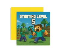 Huxters Gamer 5th Birthday card for Boy - Mine Steve Creeper Blocks Level 5 Unlocked Controller Bday for Son Great Grandson Nephew Brother Happy Greetings - 14.8cm (5th)