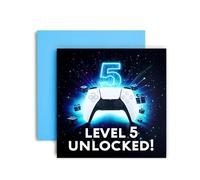 Huxters Gamer 5th Birthday card for Boy - White Blue Starting Level 5 Unlocked Controller Bday for Son Great Grandson Nephew Brother Happy Greetings - 14.8cm (5th)