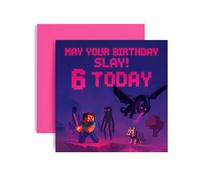 Huxters Gamer 6th Birthday card for Boy - Mine Nether End World Realm Level 6 Enderman Ender Dragon Bday for Son Great Grandson Nephew Brother Happy Greetings - 14.8cm (6th)