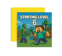 Huxters Gamer 6th Birthday card for Boy - Mine Steve Creeper Blocks Level 6 Unlocked Controller Bday for Son Great Grandson Nephew Brother Happy Greetings - 14.8cm (6th)