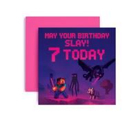 Huxters Gamer 7th Birthday card for Boy - Mine Nether End World Realm Level 7 Enderman Ender Dragon Bday for Son Great Grandson Nephew Brother Happy Greetings - 14.8cm (7th)