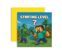 Huxters Gamer 7th Birthday card for Boy - Mine Steve Creeper Blocks Level 7 Unlocked Controller Bday for Son Great Grandson Nephew Brother Happy Greetings - 14.8cm (7th)