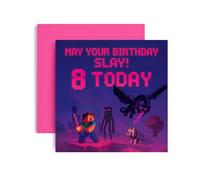 Huxters Gamer 8th Birthday card for Boy - Mine Nether End World Realm Level 8 Enderman Ender Dragon Bday for Son Great Grandson Nephew Brother Happy Greetings - 14.8cm (8th)