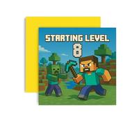 Huxters Gamer 8th Birthday card for Boy - Mine Steve Creeper Blocks Level 8 Unlocked Controller Bday for Son Great Grandson Nephew Brother Happy Greetings - 14.8cm (8th)