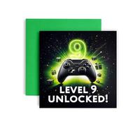 Huxters Gamer 9th Birthday card for Boy - Black Green Starting Level Unlocked Controller Bday for Son Great Grandson Nephew Brother Happy Greetings - 14.8cm (9th)