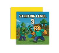 Huxters Gamer 9th Birthday card for Boy - Mine Steve Creeper Blocks Level 9 Unlocked Controller Bday for Son Great Grandson Nephew Brother Happy Greetings - 14.8cm (9th)