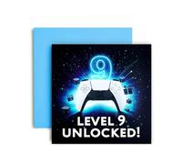 Huxters Gamer 9th Birthday card for Boy - White Blue Starting Level 9 Unlocked Controller Bday for Son Great Grandson Nephew Brother Happy Greetings - 14.8cm (9th)