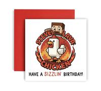 Huxters Gaming Birthday Card, Lava Chicken Design, for Boys Children 7th 8th 9th 10th Years, with Sizzling Birthday Message