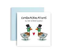 Huxters Gay Wedding Card LGBTQA Wedding Day Greetings card - Congratulations to the happy couple Duck Conquackulations - 14.8cm (Two Grooms)