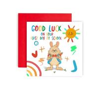 Huxters Good Luck at Your First Day at School - New School for Son Daughter - Good Luck School Card - 14.8cm