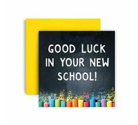 Huxters Good Luck Card for Children First Day at School Chalkboard Bright new Schools - Colourful - Funny Gift Card - Primary - 14.8cm