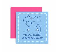 Huxters Good Luck New School Class Card - First Day Schools Cards - You're Going to Sparkle Cat Design - Daughter Granddaughter Niece (Cat)