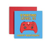 Huxters Happy 21st Birthday Card for Gamer - Gaming Birthday Card for Men, Husband and boyfriend birthday - Computer game controller Funny Card- Unique Video Game Design - 14.8cm square (Age 21)