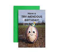 Huxters “Have A TRY-MENDOUS Birthday!” Funny Rugby Birthday Card - Rugby Pun Birthday Card - Humorous Birthday Card for Dad Uncle Brother Son or Rugby Fan