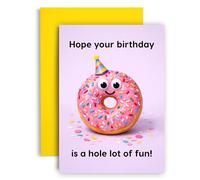 Huxters “Hope Your Birthday Is A Hole Lot Of Fun!” Funny Birthday Card - Cute Donut Pun Design - Humorous Birthday Card for Him or Her - Fun Birthday Card for Friends Boyfriend Girlfriend Husband Wife