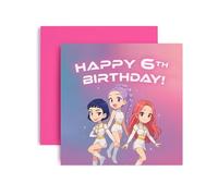 Huxters K-Pop Inspired 6th Birthday Card for Girls Daughter Niece Sister Friend Bestie - 6 Today (6th)
