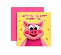 Huxters Mothers Day Card for Mummy - Cute Blushing Pig Plush Puppet Design - Sweet Heart Pig Style - Happy Mother's Day Pig (Mummy)