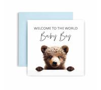 Huxters New Baby card for Boy New Baby Bear Congratulations Welcome to the World Newborn - 14.8cm (Boy)