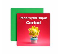 Huxters Penblwydd Hapus Card for Cariad - Welsh Daffodil Funny Birthday Greetings for Girlfriend - 14.8cm (Cariad)