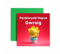 Huxters Penblwydd Hapus Card for Gwraig - Welsh Daffodil Funny Birthday Greetings for Wife - 14.8cm (Gwraig)