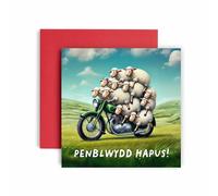Huxters Penblwydd Hapus Card for Him and Her - Dynion a Merched Defaid - Defaid Motorbike Sheep Funny Birthday Greetings for Men and Women - 14.8cm (Motorbike Sheep)
