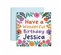 Huxters Personalised Birthday Card for Her - Jessica Floral Birthday Cards for Women and Best Friend - Personalised Card for Mum or Daughter Sister or Auntie - Gift cards for women (Jessica)