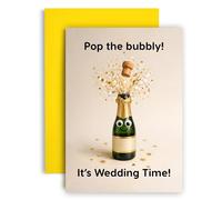Huxters “Pop The Bubbly! It’s Wedding Time!” Funny Wedding Congratulations Card - Cute Champagne Bottle Design - Humorous Wedding Card for Bride Groom Newlyweds Engagement or Celebration
