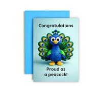 Huxters “Proud As A Peacock!” Congratulations Card - Cute Peacock Achievement Card - Congrats Card For Exams Promotion Success