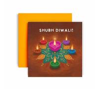 Huxters Shubh Diwali Greeting Card - Colourful Diya and Rangoli Design (Diya)
