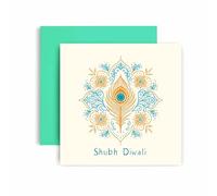 Huxters Shubh Diwali Greeting Card - Peacock Feather & Floral (Peacock)