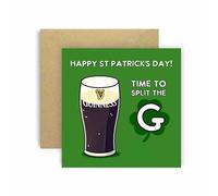 Huxters St Patricks Day Card for Him - Split the G Beer Glass Shamrock Design - Paddy's Day humour - Irish Drinking Joke - Time to Split the G