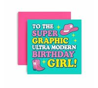 Huxters Super Graphic Ultra Modern Birthday Girl Card - Chappell Roan Inspired - Fun, Colourful Greeting for Daughter, Sister, Friend, Bestie, Niece - Pink Envelope