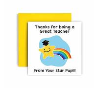 Huxters Thank You Cards for Teacher - from Star Pupil Teacher Thank you Card for end of Term Gift Birthday Card with Lovely Envelope - Funny Birthday Card (Star Pupil)