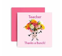 Huxters Thank You Cards for Teacher -Thanks a Bunch Teacher Thank you Card for end of Term Gift Birthday Card with Lovely Green Envelope - Funny Birthday Card (Teacher Thanks)