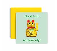 Huxters University Good Luck Gifts for Colleagues Women Men - Good Luck at University - Lucky Cat - Sorry Your Leaving Good Luck at Uni - Gifts Congratulations Card - 14.8cm (University)