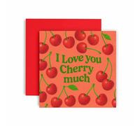 Huxters Valentine's Day Card - Valentine's Anniversary Love - Cute Fruit - I Love you Cherry Much - Fruit Pun - Card for Him Her - Blank Inside, 14.8 x 14.8 cm (Cherry)