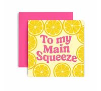 Huxters Valentine's Day Card - Valentine's Anniversary Love - Cute Fruit - You're my Main Squeeze - Fruit Pun - Card for Him Her - Blank Inside, 14.8 x 14.8 cm (Lemon)