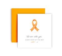 Huxters We Are With You Cancer Support Card for Leukemia - Orange Ribbon Awareness Design - Thoughtful Encouragement Greeting Card for Someone Facing Cancer Chemo Support (Leukemia)