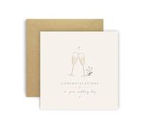 Huxters Wedding Day Congratulations Card - Elegant Champagne Toast Wedding Card for Newlyweds - Wedding Gift to Celebrate Love, Marriage, Happiness and a Lifetime Together (Champagne Glasses)