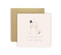 Huxters Wedding Day Congratulations Card - Elegant Wedding Card for Bride and Groom - “Congratulations on Your Wedding Day” Greeting Card to Celebrate Marriage (Bride & Groom Champagne Glasses)