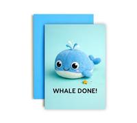 Huxters “Whale Done!” Funny Congratulations Card - Cute Whale Pun Design - GCSE Results Card A Level Exam Results Card - Humorous Well Done Card for Exams Achievement or Good Luck