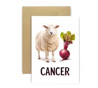 Huxters “You Beat Cancer” Pun Card - Funny Sheep and Beet Joke Design - Humorous Congratulations Greeting for Cancer Survivor Chemo Warrior Support Card for Men or Women
