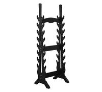 huyear Classic 16 Tier Sword Display Stand Floor,Tall Wood Katana Stand,Black Samurai Sword Holder,Large Sword Rack with Double Side Hooks for Multiple Swords