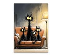HUYEEI Animal Canvas Wall Art, A group of cats, Painting art prints and posters, Suitable for Bathroom Bedroom Living Room Corridor Office Decor(black)-20x30cm Unframed