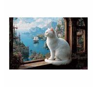 HUYEEI Animal Canvas Wall Art, Cat looking at the bay, posters & prints, Suitable for Living Room Bathroom Bedroom Home Wall Decoration(white)-30x50cm Unframed