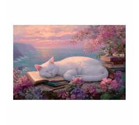 HUYEEI Animal Canvas Wall Art, Cat sleeping on a book, posters & prints, Suitable for Living Room Bathroom Bedroom Home Wall Decoration(white)-20x30cm Unframed