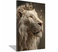 HUYEEI Animal Canvas Wall Art Crowned Whites Lions posters & prints, Suitable for Living Room Bathroom Bedroom Home Wall Decoration(white134)-70x100cm Framed