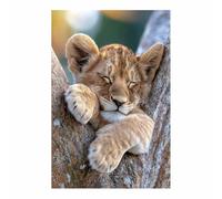 HUYEEI Animal Canvas Wall Art Lions cub sleeps posters & prints, Suitable for Living Room Bathroom Bedroom Home Wall Decoration(brown19)-60x90cm Unframed
